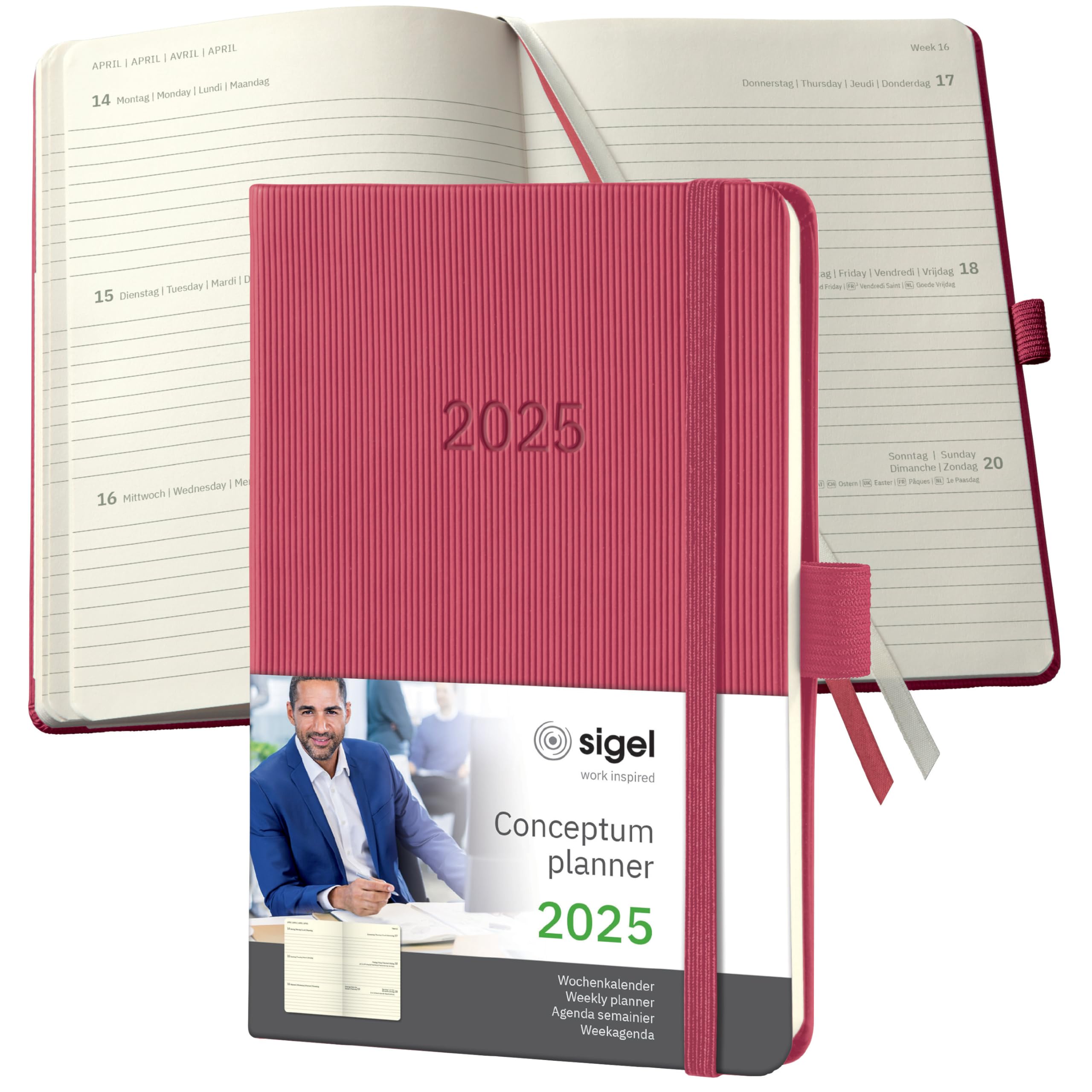 SIGEL C2571 Conceptum Weekly Planner 2025, Approx. A6, red, hardcover, 2 Pages = 1 Week, 176 Pages