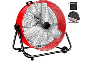 WARMLREC Industrial Fan 24 Inch Heavy Duty Drum 3 Speed 8800 CFM Air Circulation High Velocity Fan For Warehouse, Workshop, Factory, Commercial, Residential and Greenhouse Red