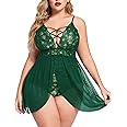 Avidlove Plus Size Babydoll Womens Snap Crotch Lingerie V Neck Lace Nighty Sleepwear L-5XL