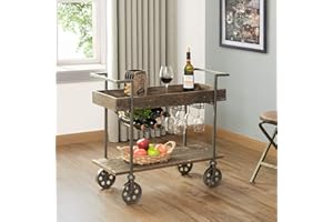 FirsTime & Co. Factory Row Industrial Farmhouse Bar Kitchen and Coffee Serving Cart with Wine Rack, Wheels and Handles, Aged Black, 32.75 L x 14.25 W x 29.75 H inches, Rustic Brown