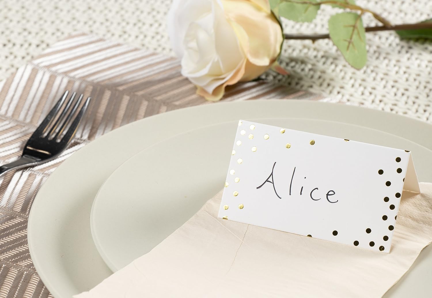 100 Pack Wedding Place Cards for Table Setting Blank Table Name Cards, Gold Foil Polka Dot Place Cards for Birthday Banquet - Image 4
