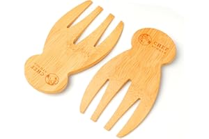 Chef Studio Bamboo Salad Hands Wooden Salad Serving Utensils – Natural Wood Salad Servers and Tongs Set, Ergonomic Salad Toss