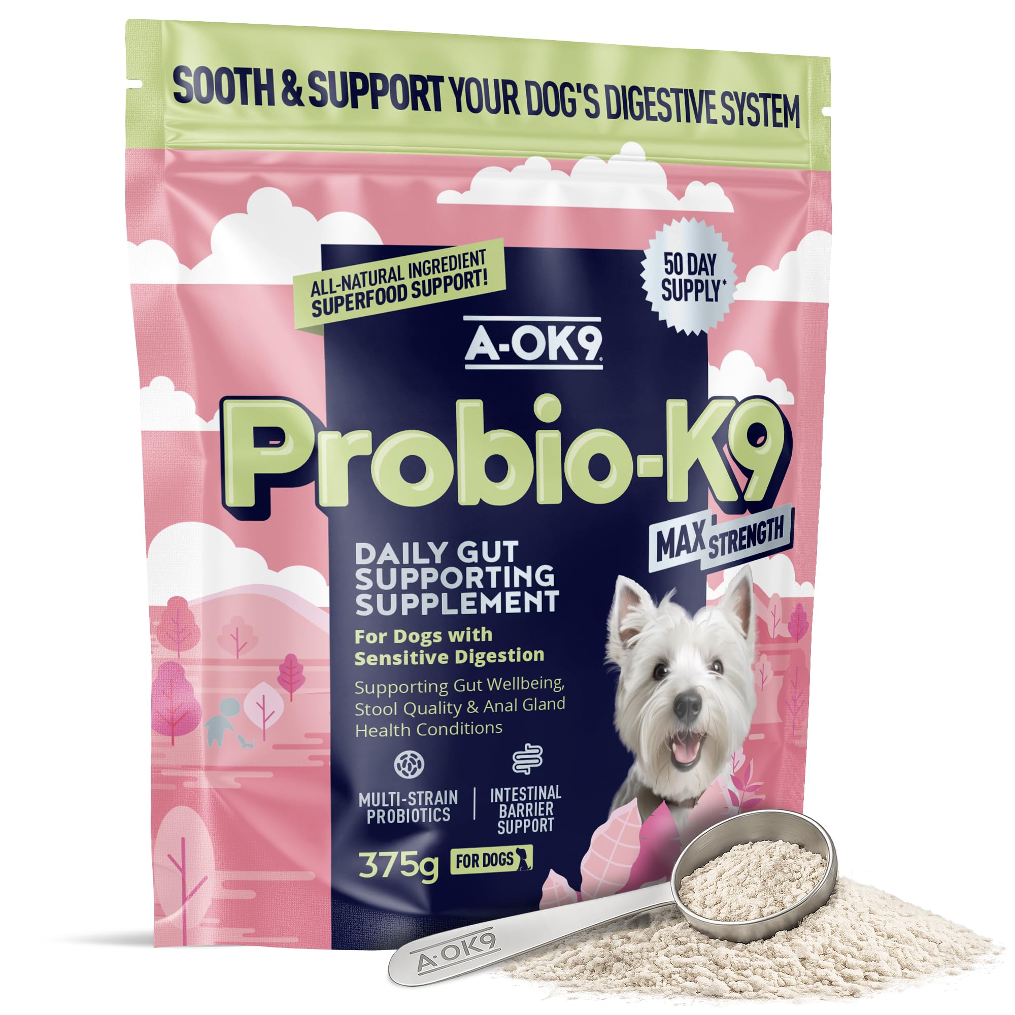 A-OK9 Probio-K9 | Digestive Supplement for Dogs | Tasty Probiotics & Prebiotics for Dogs | Sensitive Digestion | Daily Gut Health and Support | Stool Forming Fibres | All Ages & Breeds | Absolute Dogs