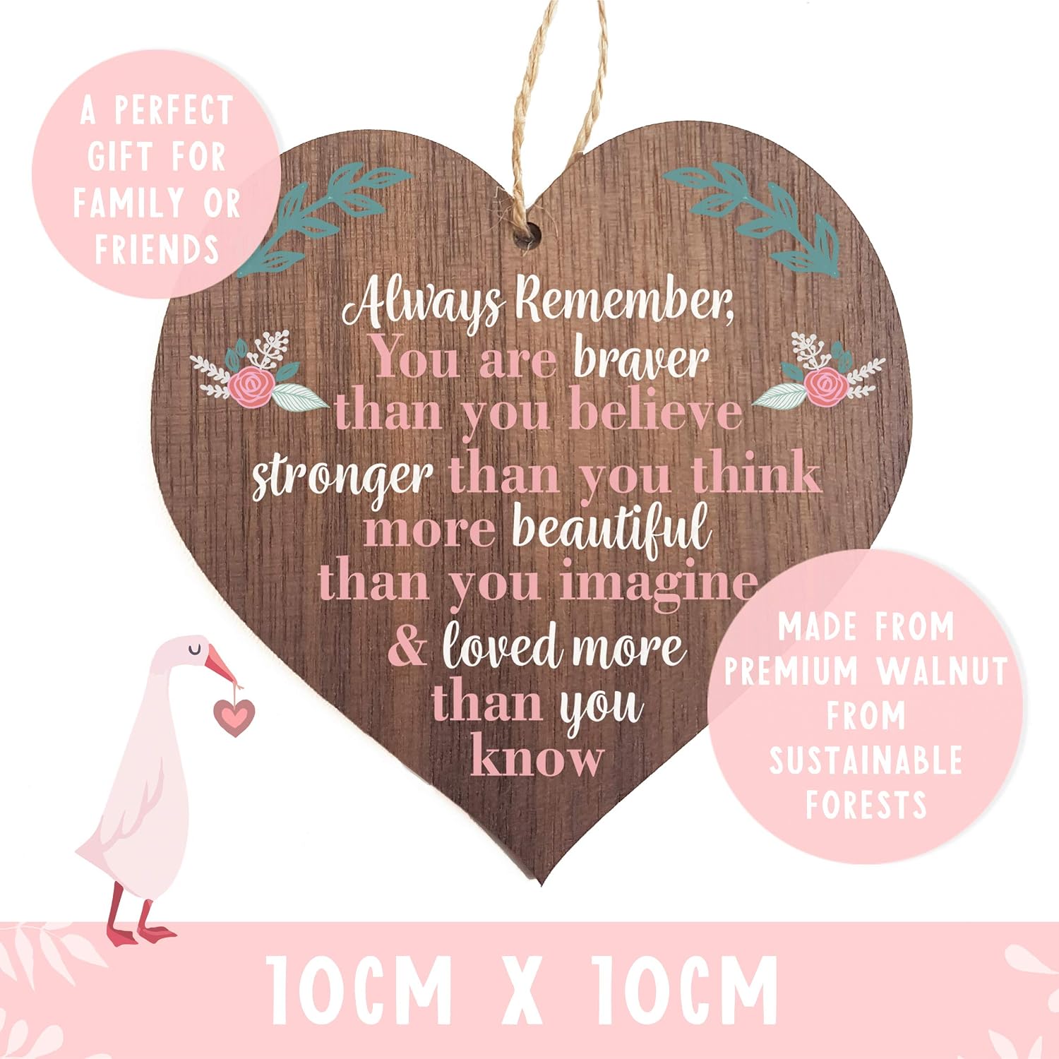 You are braver stronger smarter & beautiful, Wood with White Text, 10x10cm - Image 4