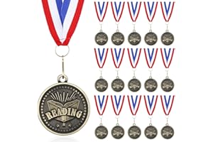 Loetere Reading Book Medals 2'' Gold Reading Award Medals with Neck Ribbon Kids Book Worm Award Prize Gift for Scholastic, Competitions