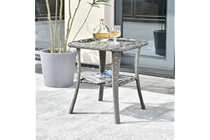 XIZZI Patio Side Table Outdoor Glass Coffee Table with Storage for Bistro,Porch, Garden, Terrace,Pool or Indoor