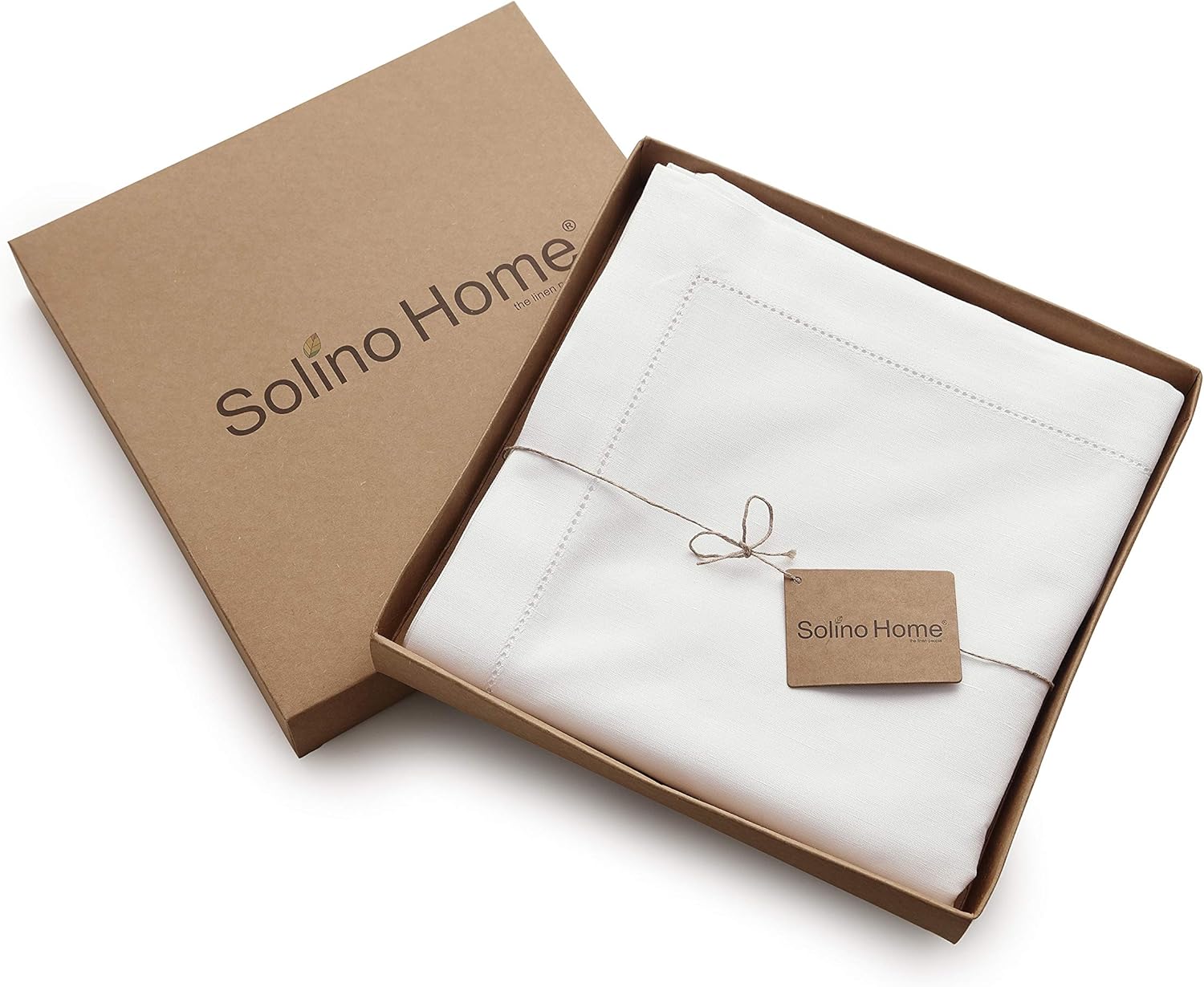 Solino Home Hemstitch Cotton Linen Tablecloth – 58 x 84 Inch, Natural Fabric Machine Washable - White Tablecloth for Indoor and Outdoor use: Home & Kitchen