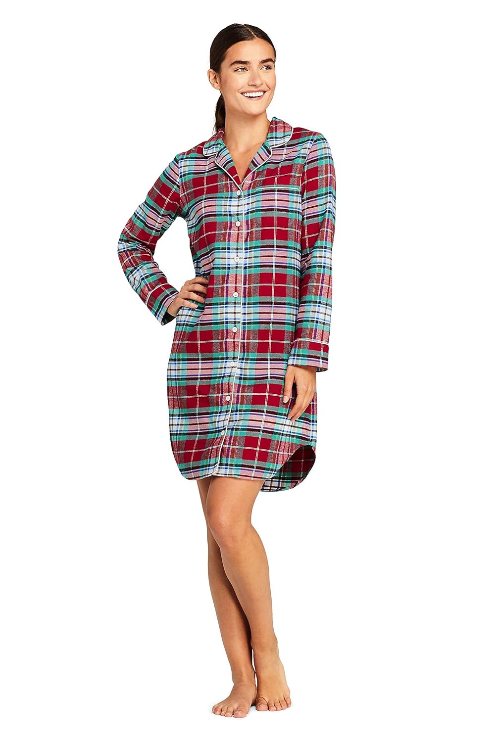 Lands' End Women's Long Sleeve Print Flannel Nightshirt