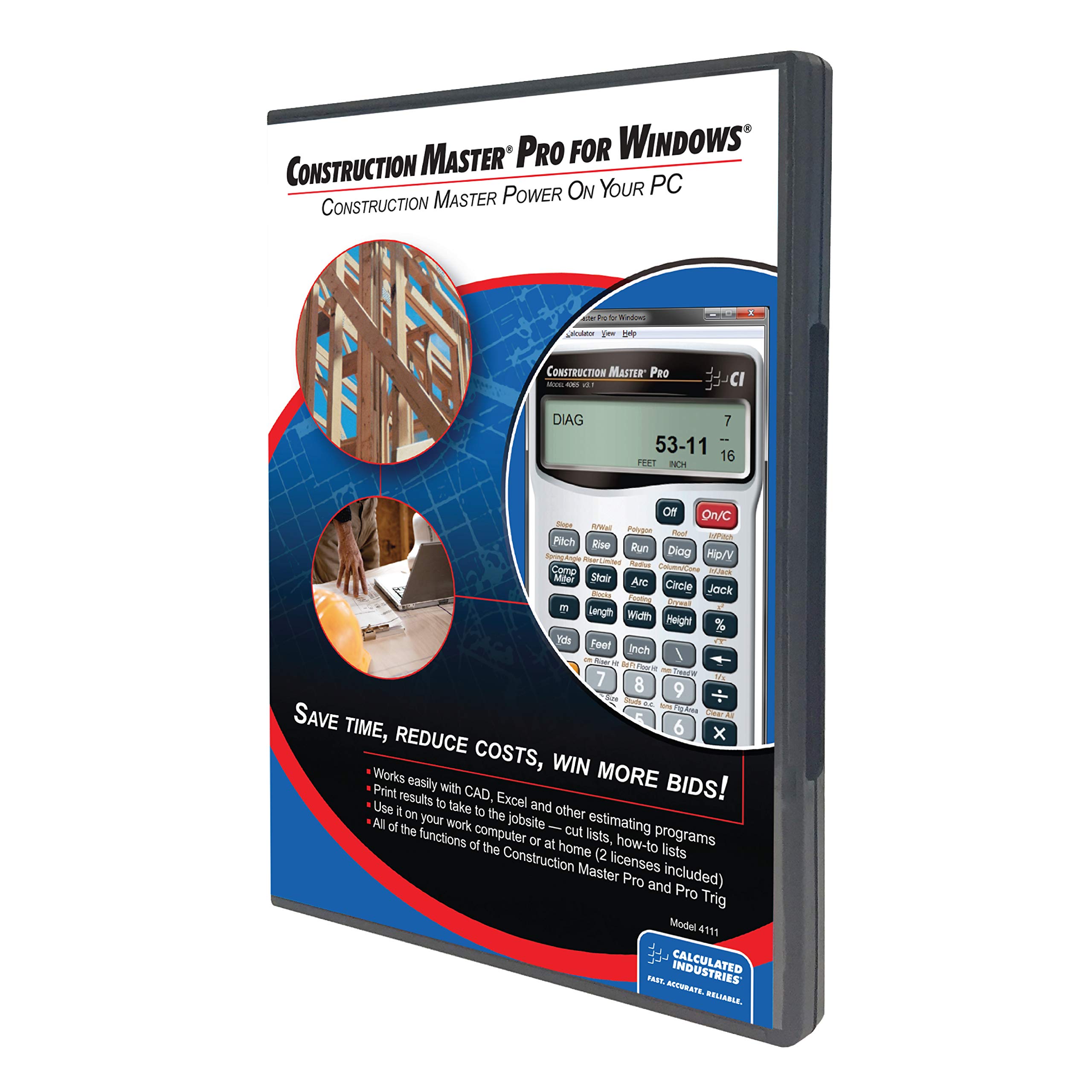 Calculated Industries 4111 Construction Master Pro Software (CD) for Windows | Calculates Construction Math on Your PC | Estimates and Layouts as Handy Pop-up Program
