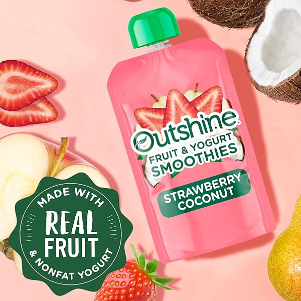 OUTSHINE FRUIT & YOGURT SMOOTHIE POUCHES, STRAWBERRY COCONUT, 3.5 OZ, PACK OF 4