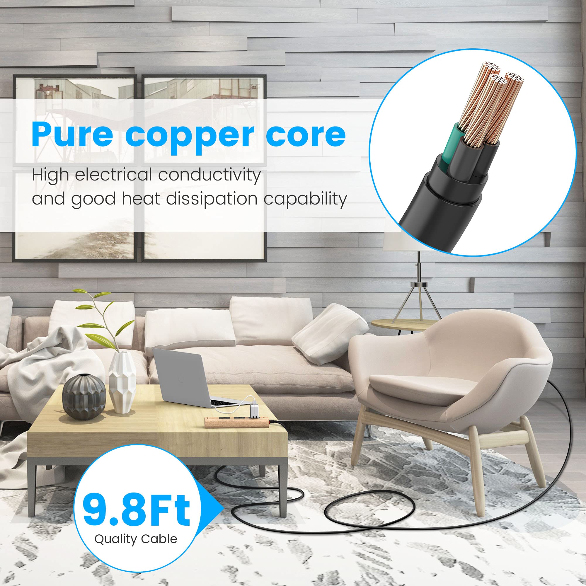 Power Strip, SUPERDANNY Surge Protector with 10 ft Flat Plug Extension