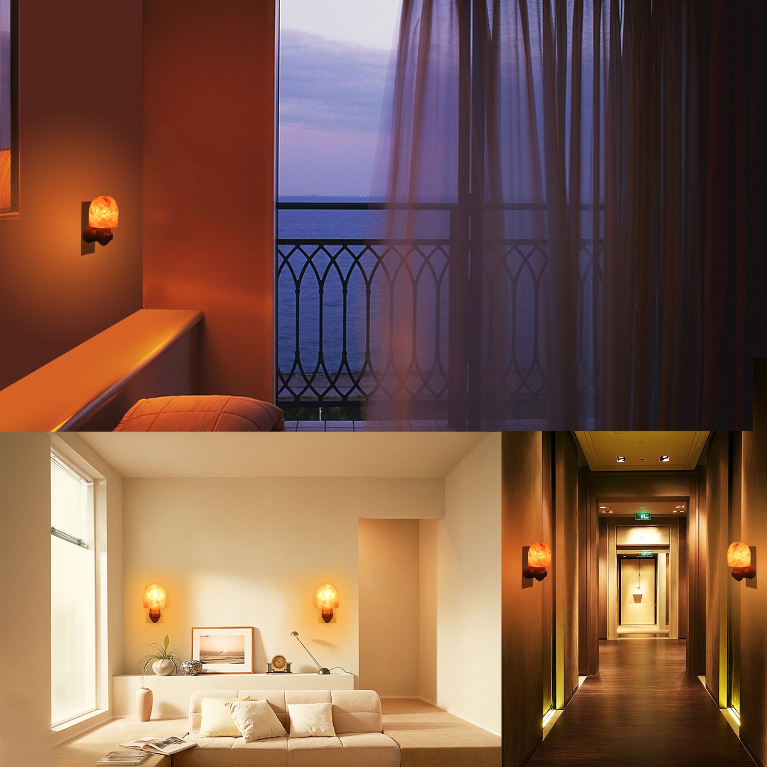 Haraqi Himalayan Salt Lamp Night Light Hand Carved Wall light with UL Approval Listed Plug for Living Dining Bed Room and Office (Natural-shaped two pack)