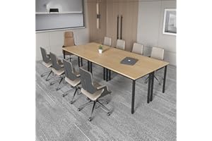 Bonzy Home Conference Tables 9ft Office Computer Desk for Meeting Room Study Writing Printer Podcast Table Save Space Design for 10 People Rustic Vintage Natural 4PCS 110.2"x47.2"x29.5"