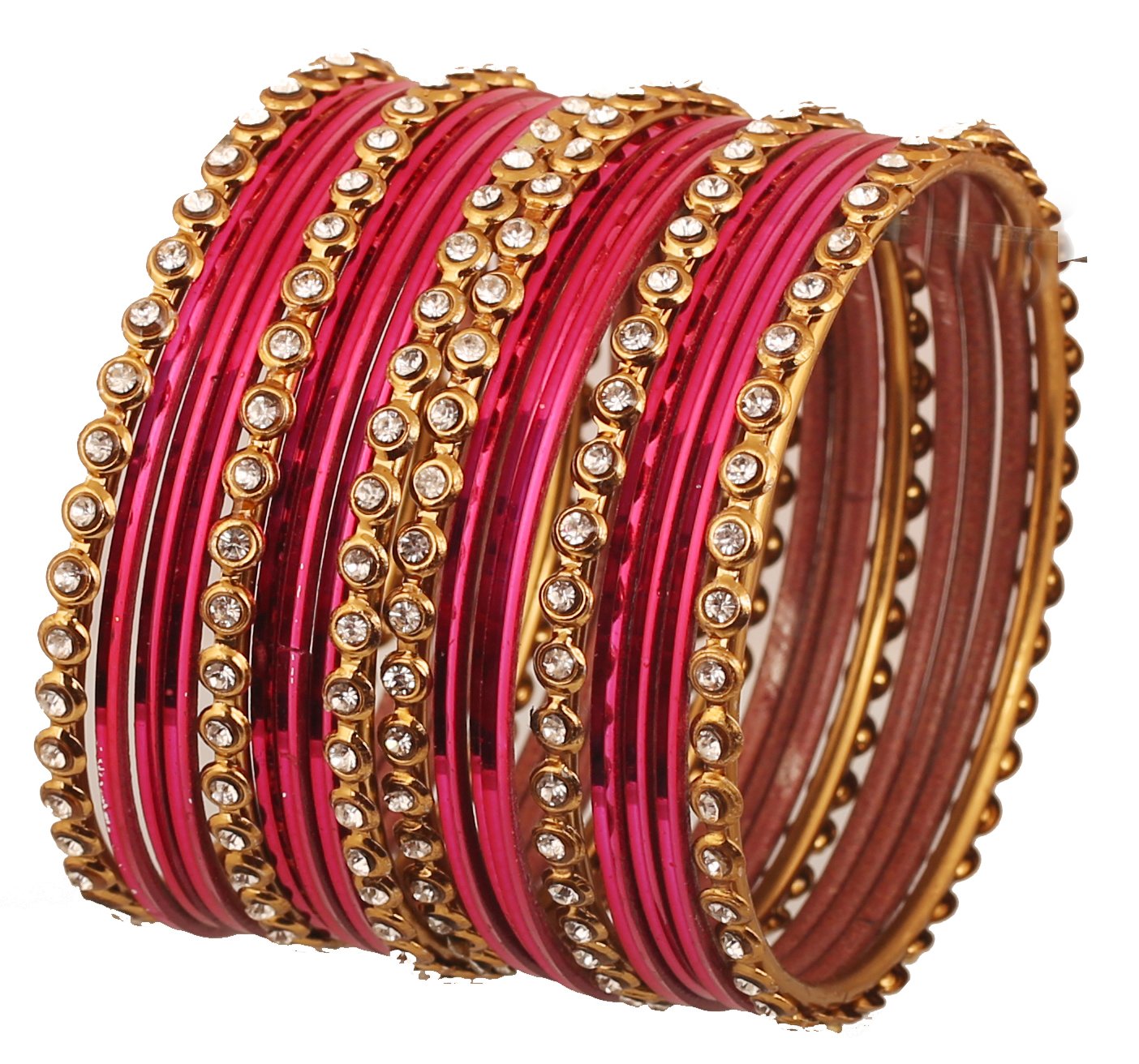 Touchstone "Colorful Bangle Collection Indian Bollywood Alloy Metal and Textured Magenta Designer Jewelry Bangle Bracelets. Set of 18. in Antique Gold Tone for Women.