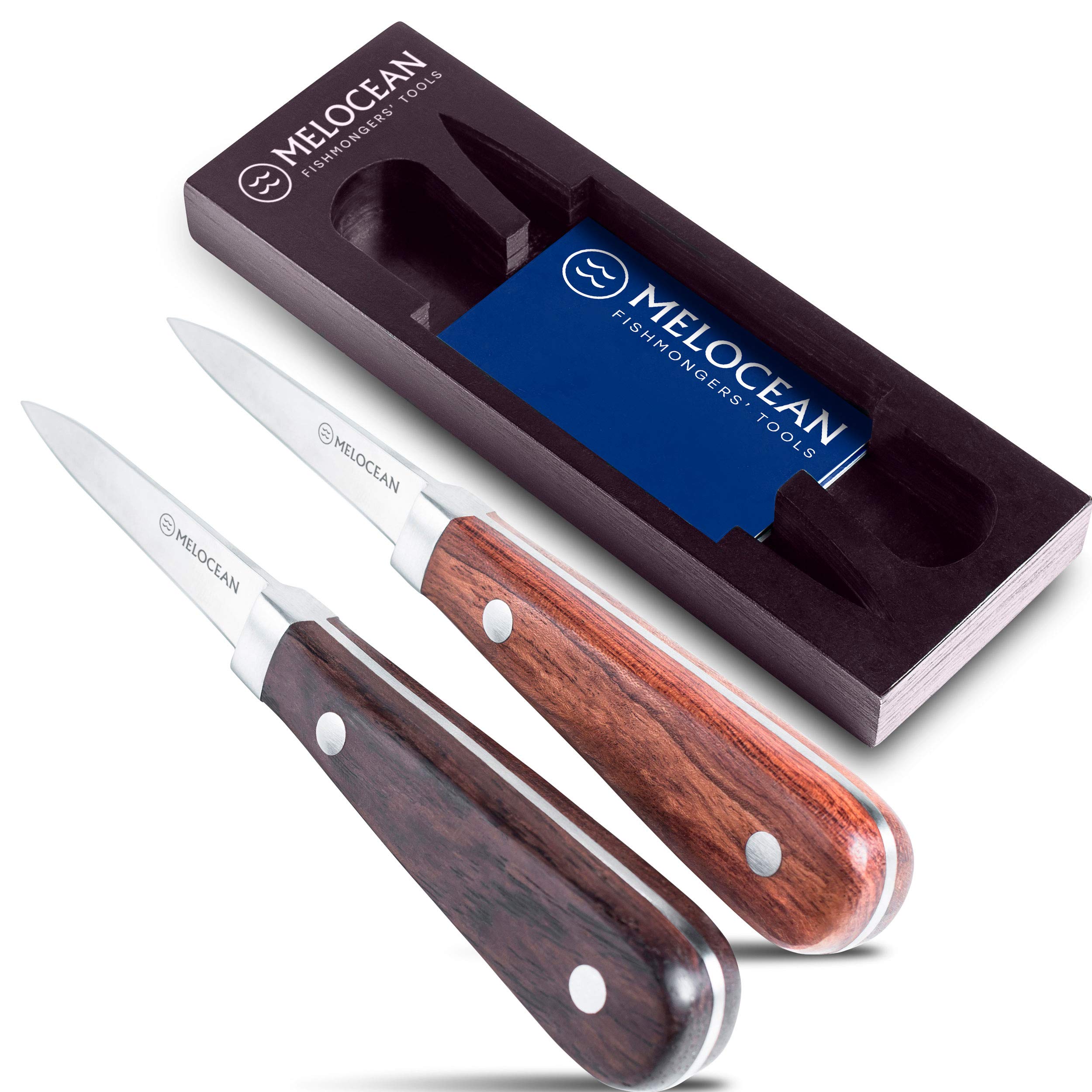 Photo 1 of Melocean Oyster Shucking Knife Set of 2 - Professional Oyster Knife Shucker Clam Opener Kit in Lovely Box - Bonus Ebook and Brochure Included