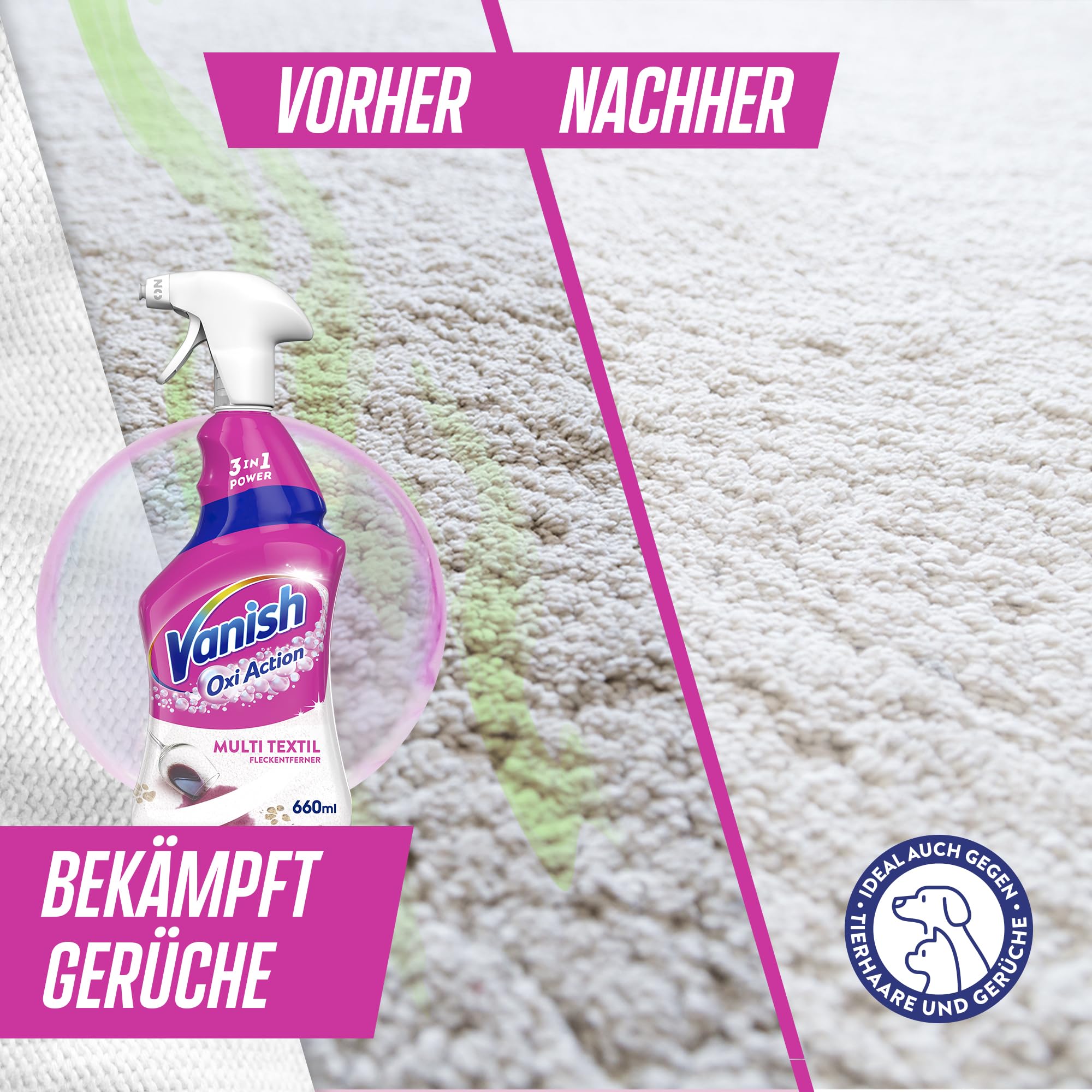 Vanish Oxi Action Multi-Textil Fleckenentfernerspray – 1 x 660 ml – Textilreiniger für Teppiche und Polster – Gegen Schmutz und Geruch nach Urin 7