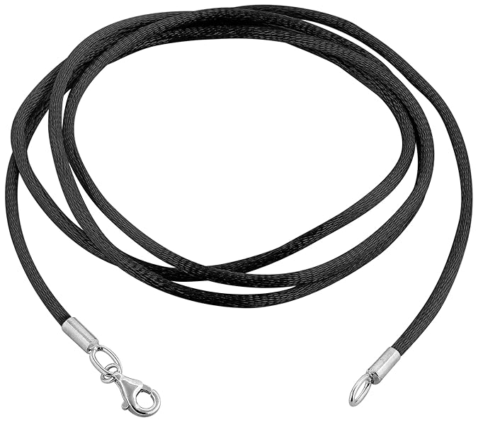 Nenalina Damen Halskette Seidenband 60 cm in schwarz, für Schmuck Anhänger mit Karabiner Verschluss aus 925 Sterling Silber, 
