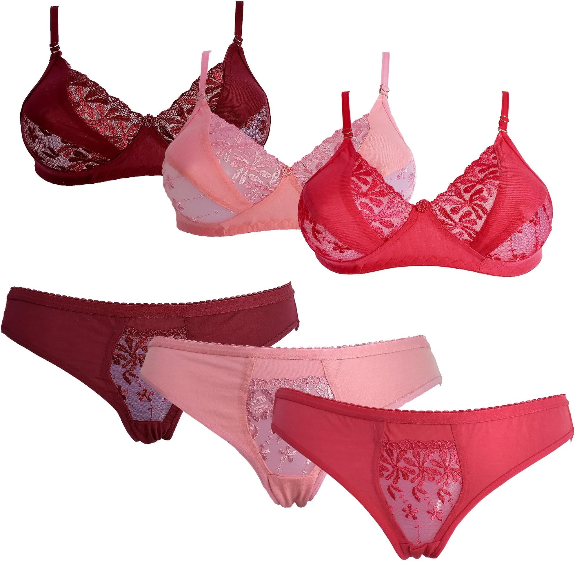 Baremoda Combo of Net Bra and Panty Set Pack of 3
