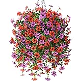 INQCMY Artificial Faux Hanging Flowers Plants Basket for Outdoor Outside Spring Decoration,UV Resistant Fake Silk Daisy in Planter Resistant Look Real for Home Porch Balcony Patio Yard Decor