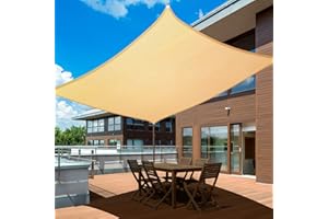 UIRWAY Sun Shade Sail 10x13ft Rectangle Canopy, 95% UV Block, 185GSM Breathable Sunshade for Patio, Garden, Pergola, Backyard - Sand