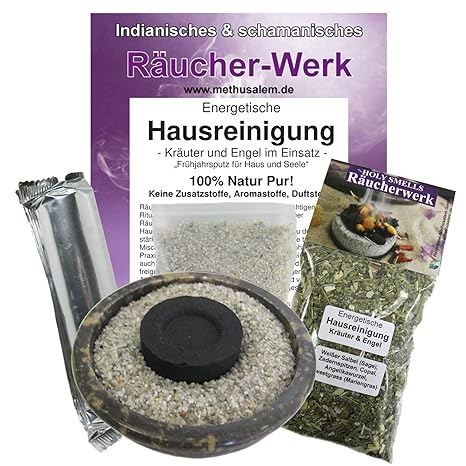 Räucherset 5-tlg Energetische Hausreinigung KRÄUTER & ENGEL zum RÄUCHERN + AUSRÄUCHERN von Haus & Wohnung | Räucherschale + R