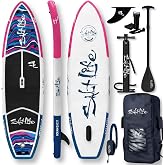 SALT LIFE Inflatable Paddle Board Wide Stable iSUP with Non-Slip EVA Deck, Drop-Stitch Double-Rail Construction, Paddle Board Kit with Paddle, Pump, Leash &amp; Fins