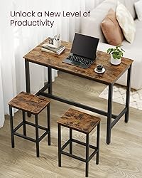 VASAGLE Bar Table Set, with 2 Bar Stools, Dining