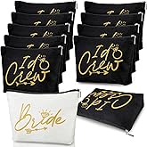 Sadnyy 11 Pieces Bridesmaid Makeup Bags I Do Crew Bachelorette Party Cosmetic Bags Bridesmaid Proposal Gifts for Women Bridal Party Favor Team Present Bridal Shower(White, Black)