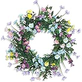Kmise 20" Wreaths for Front Door, Artificial Colorful Flower Wreath with Daisy for Indoor Outdoor Home Farmhouse Wall Wedding Holiday Décor