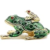 SEVENBEES Frog Trinket Box Hinged Hand-Painted Enameled Crystal Frog Figurines Collectibles Jewelry Box Ring Holder, Unique Gift for Home Decor