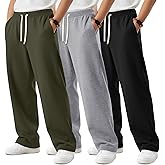 LessonZoo 3 Pack Boys Sweatpants Kids Casual Open Bottom Pants Teen Straight Leg Athletic Drawstring Joggers with Pockets