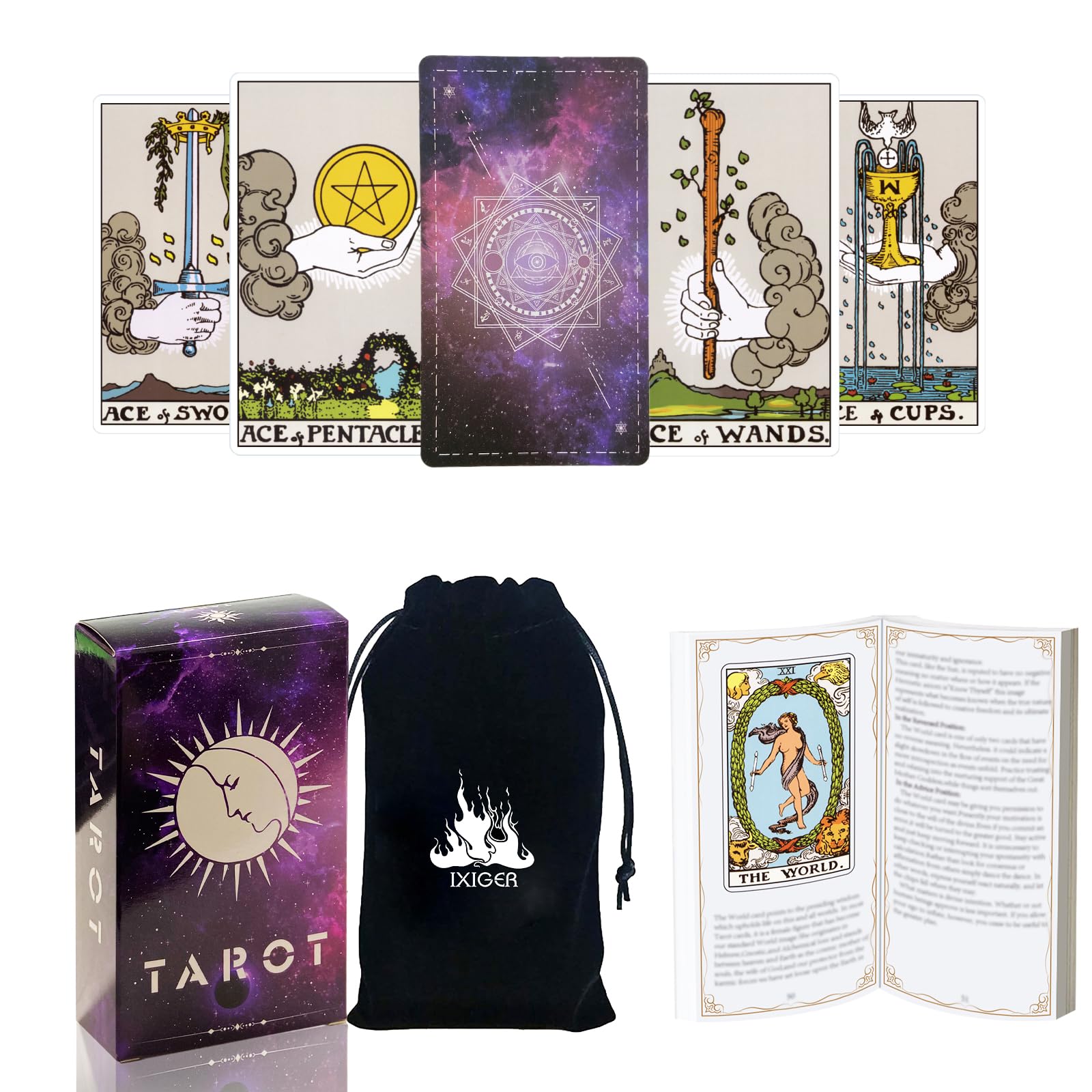 IXIGER Tarot Cards and Book for Beginners Set,Tarot Cards with 165Page Guide Book,Tarot Cards Deck,78 Pcs Classic Tarot Cards Deck for Beginners and Experts Readers with Black Velvet Pouch Bag