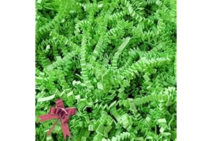 BOXHOME Shred Paper Filler (1LB) Crinkle Cut Paper for Wrapping & Filling Gift Basket Gift Boxes, Light Green-Decoration Raffia Contains Bow