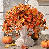 INQCMY Artificial Fall Flowers for Outdoors Realistic Fake Petunias Faux Autumn Flowers Fake Fall Floral UV Resistant Look Real for Porch Planter Balcony Garden Yard Outdoor Indoor Decor