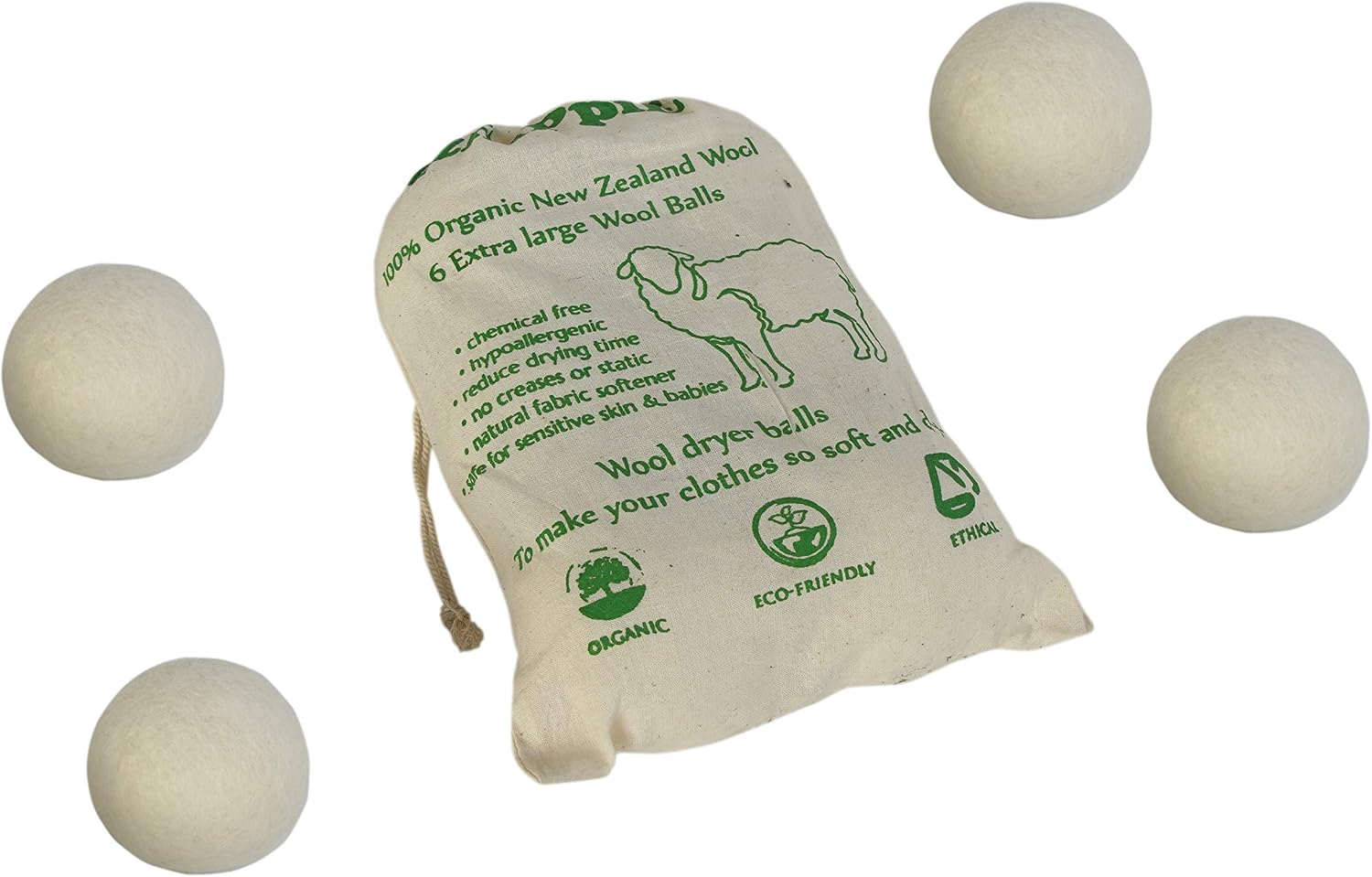 Ezhippie Quality Wool Dryer Balls, 6 XL Pack, 1000+ Loads, Pure Organic Wool - Image 3