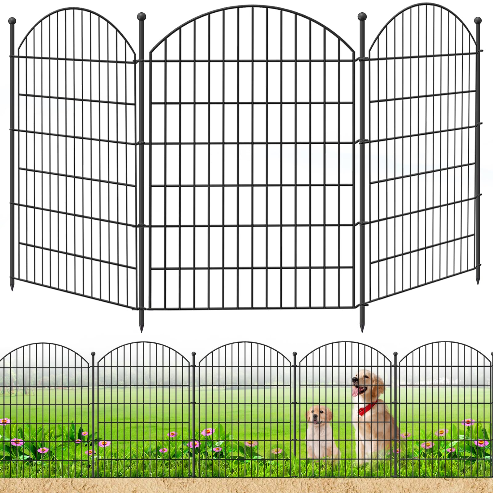 Decorative Garden Fence 40in (H) x12ft (L), 5 Pack No Dig Fence Animal Barrier for Dog, Arched Flower Bed Edging, Wire Border Panel Fencing for Yard Patio Outdoor Decor Image