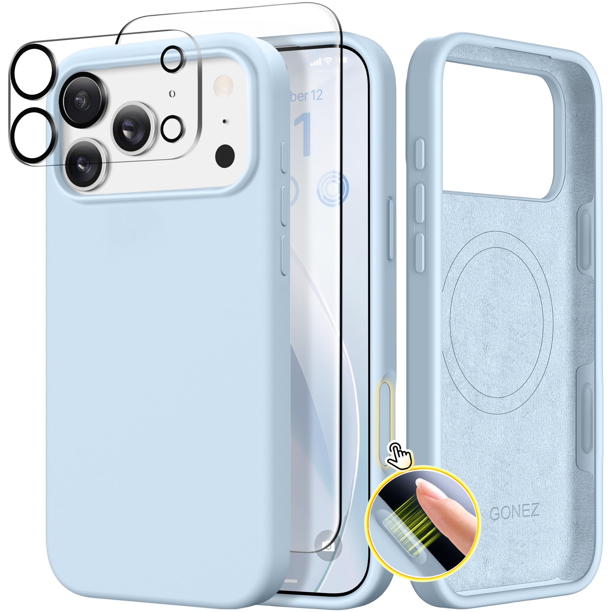 Photo 1 of GONEZ Magnetic for iPhone 17 Pro Max Case, Compatible with MagSafe, [Screen Protector + Camera Lens Protector], Liquid Silicone Anti-Scratch Shockproof Protective Phone Case 6.9 inch, Blue