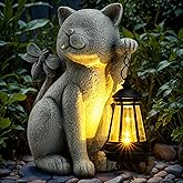 Solar Garden Outdoor Statues Cat with Solar Lantern,Outdoor Cat Figurines Decorations,Lawn Home Decor for Patio, Balcony, Yard Ornament,Unique Housewarming and Birthdays Gifts for Mom Women Grandma