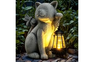 YDKOJGW Solar Garden Outdoor Statues Cat with Solar Lantern,Outdoor Cat Figurines Decorations,Lawn Decor Rabbit Statue for Patio, Balcony, Yard Ornament,Unique Housewarming and Birthdays Gifts for Mom Women