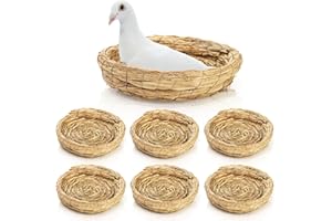 Eorbow 6 Packs Woven Straw Bird Nests, 8" Handmade Flat Base Spawning Nest, Small Animal Breeding Bed Hatch House Cage Accessories for Dove Pigeon Parrot Cuckoo Sparrow Rabbits Chinchillas Hamster