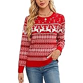 Women's Christmas Sweater,Crew Neck Long Sleeve Soft Warm Winter Snowflake Reindeer Xmas Pullover Tops