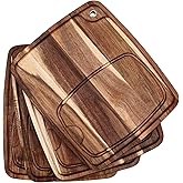 Uiifan 4 Pcs Steak Plates with Juice Channel Wooden Steak Board Set Acacia Cutting Serving Board for Home Serving Eating Meat Dishes Snack Dessert, 13 x 11 x 0.6 Inch