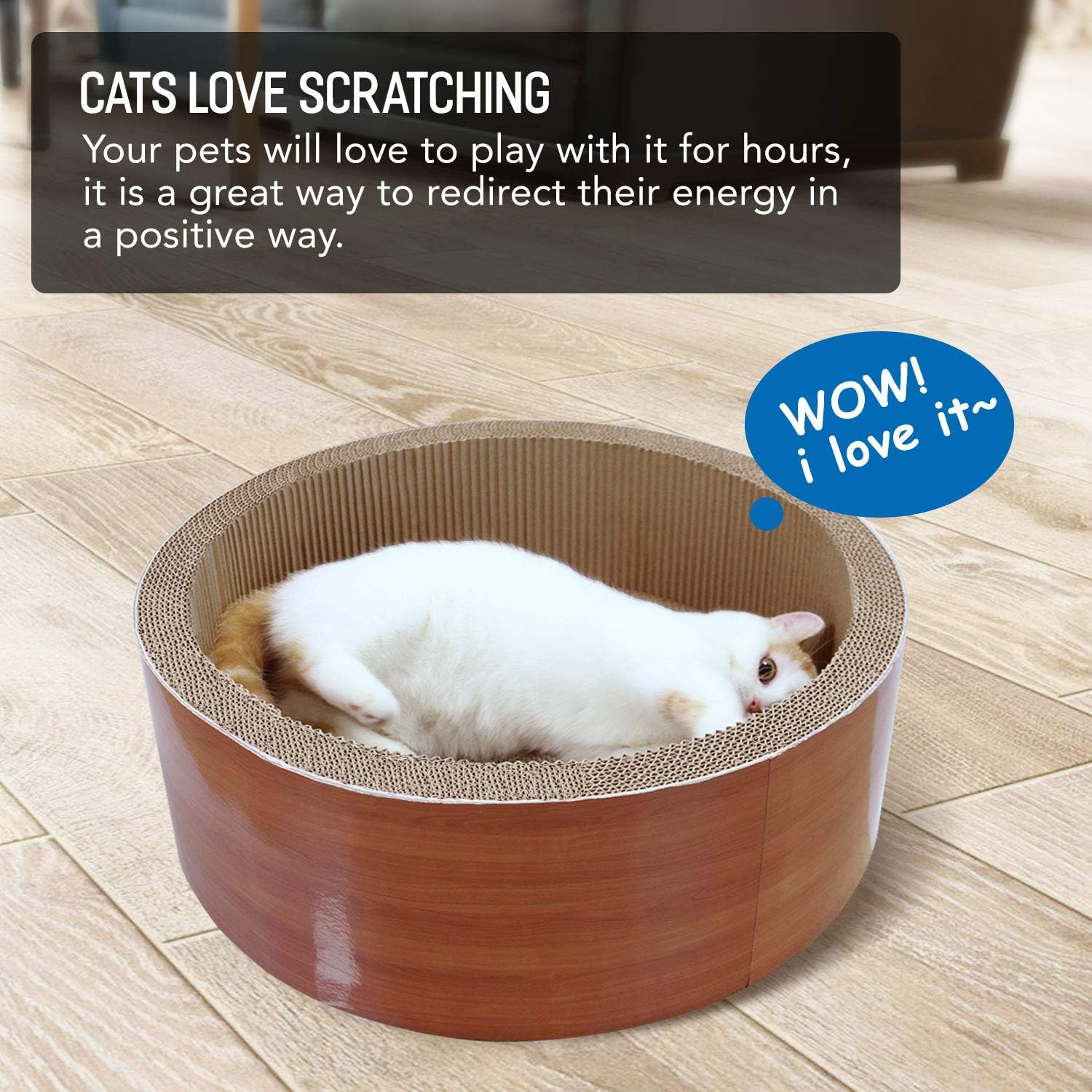 ScratchMe Cat Scratching Post Lounge Bed, Round Shape Cat Scratcher Cardboard Board Pads with Catnip, Durable Recycle Pad Toy Prevents Furniture Damage : Pet Supplies