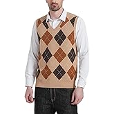 Kallspin Men's Argyle Vest Sweater Wool Blend V-Neck Sleeveless Pullover Sweater