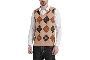 KALLSPIN Men’s Argyle V Neck Sweater Vest Wool Blend Sleeveless Pullover Casual Fashion Knitwear