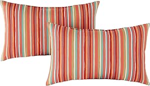 Greendale Home Fashions Set of 2 Outdoor 19x12-inch Rectangle Throw Pillows, Coral Stripe