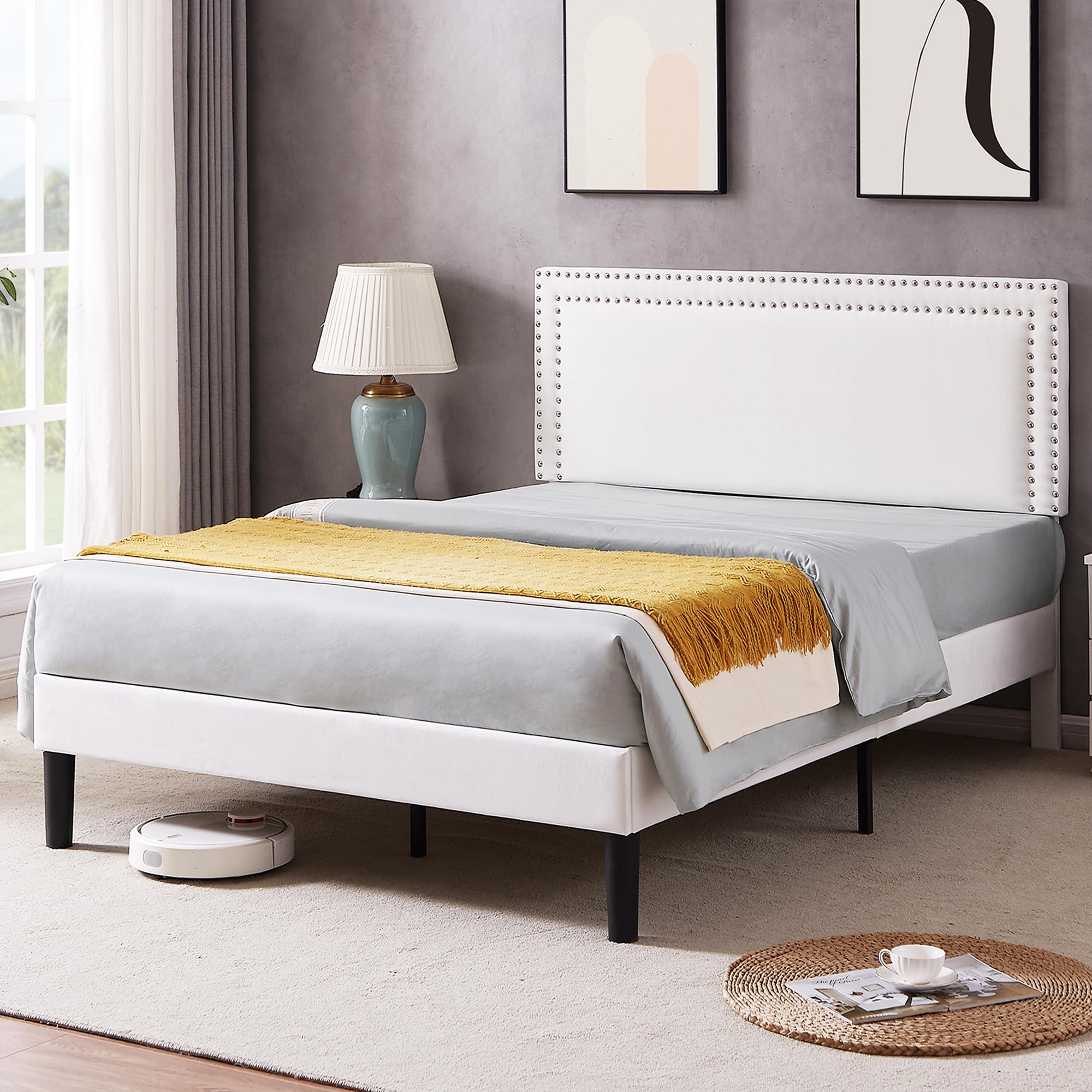 VECELO Queen Size Bed Frame with Adjustable Upholstered Headboard, Wooden Slats Platform, Noise-Free Design, Easy Assembly Image VECELO Queen Size Bed Frame with Adjustable Upholstered Headboard, Wooden Slats Platform, Noise-Free Design, Easy Assembly Image