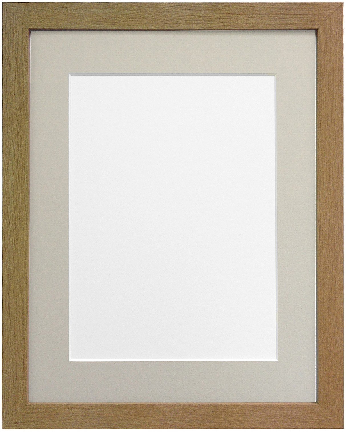 FRAMES BY POST H7 Picture Photo Frame, Wood, Oak with Light Grey Mount, 9 x 7 Image Size 7 x 5 Inch