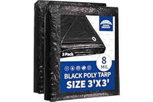 RAINDEWAY Small Black Tarp 3x3 Feet (2 Pack),UV Resistant, Multipurpose Medium Duty Waterproof Poly Tarps, Tent Tarp,Cover with Metal Grommets and Reinforced Edges, Finished Size