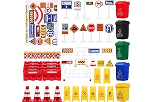 NUOBESTY 105PCS Traffic Road Signs Street Road Signs Playset Traffic Light Crosswalk Signal Roadblocks Toyset for Safety Education Plaything